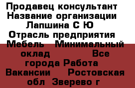 Продавец-консультант › Название организации ­ Лапшина С.Ю. › Отрасль предприятия ­ Мебель › Минимальный оклад ­ 45 000 - Все города Работа » Вакансии   . Ростовская обл.,Зверево г.